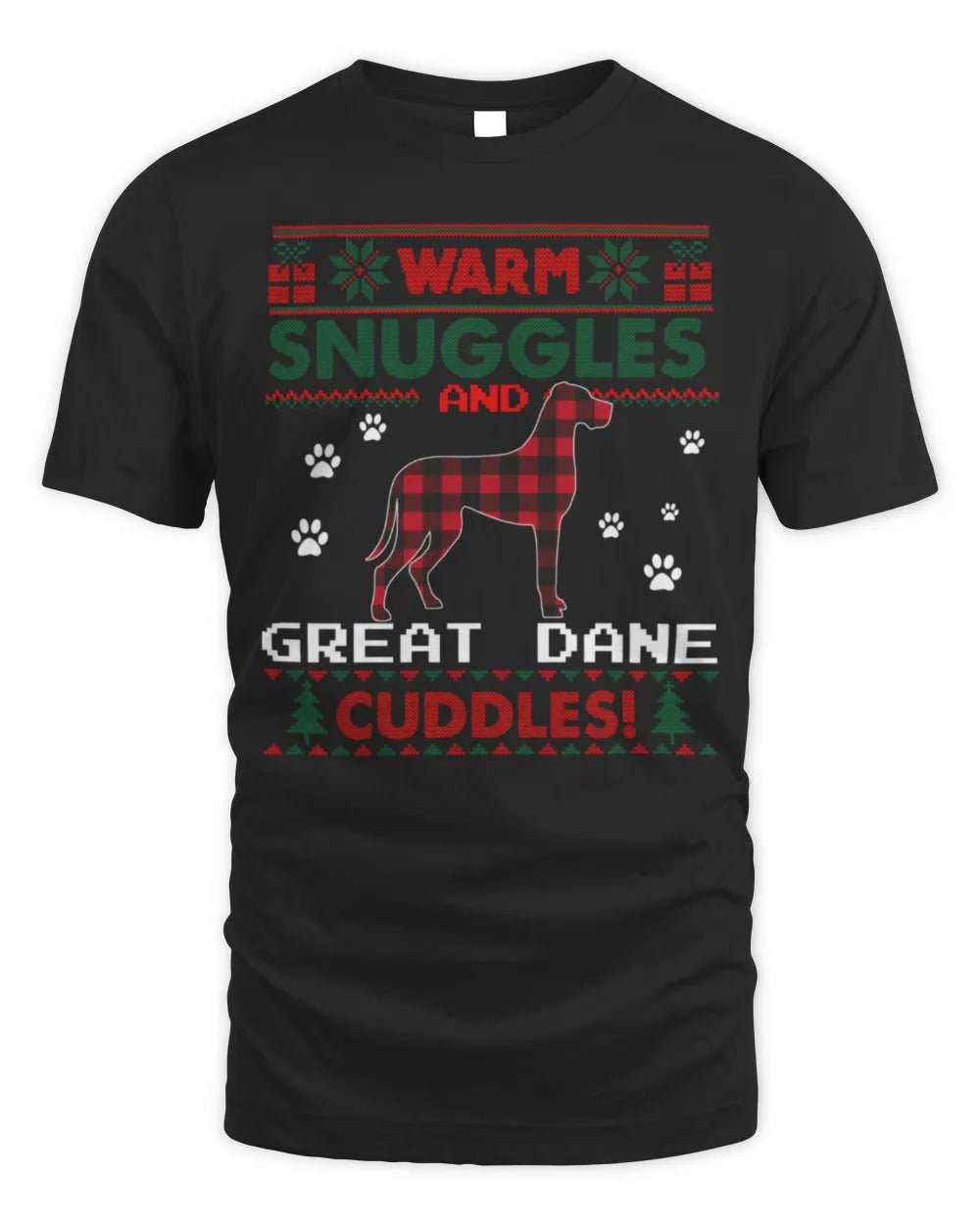 Great Dane Dog Red Buffalo Plaid Gift Ugly Christmas T-Shirt