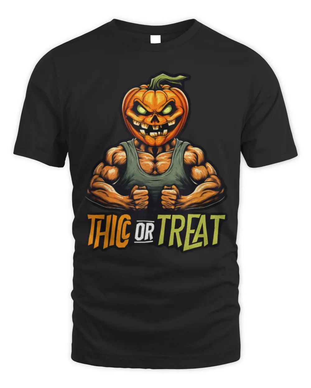 Thicc or Treat Flex Weightlifting Funny Halloween Pun T-Shirt