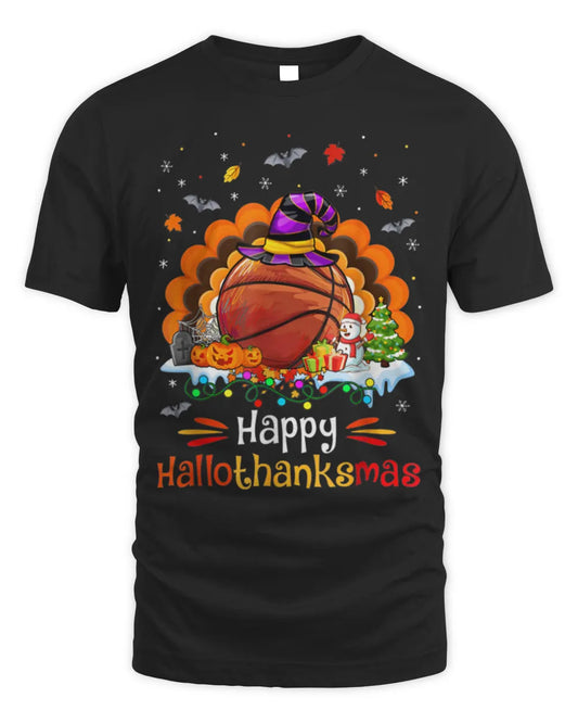 Basketball Happy HalloThanksMas Thanksgiving Christmas T-Shirt