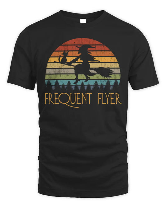Frequent Flyer Halloween Witch Cat Broom Vintage Shirt
