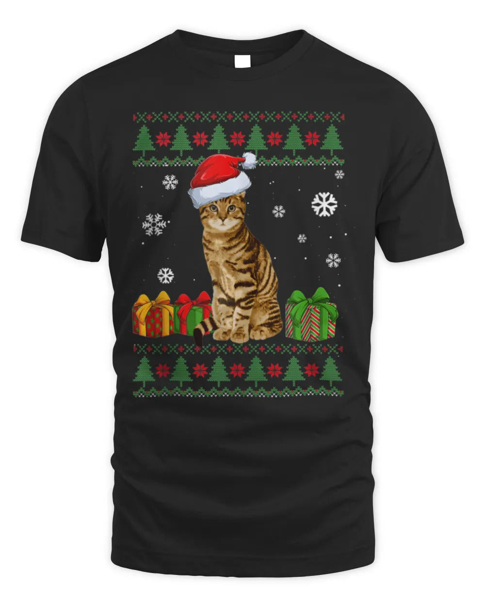 Funny Cat lovers Cute Cat Santa Hat Ugly Christmas Shirt