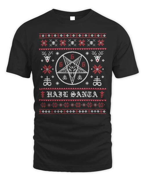 Funny Ugly Christmas Hail Santa Pentagram T-Shirt