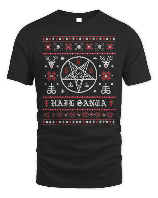 Funny Ugly Christmas Hail Santa Pentagram T-Shirt