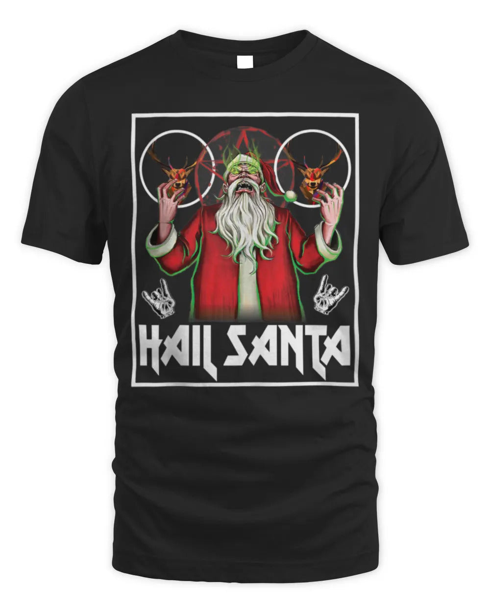 Hail Santa Sleigher Heavy Metal Ugly Christmas T-Shirt