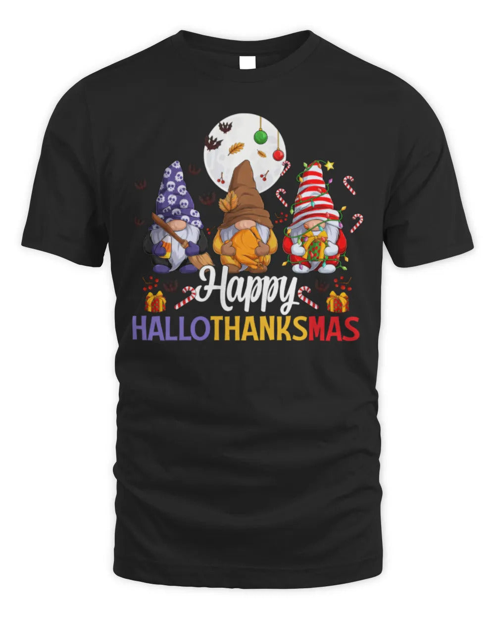 Halloween Thanksgiving Christmas Happy Hallothanksmas Gnomes T-Shirt