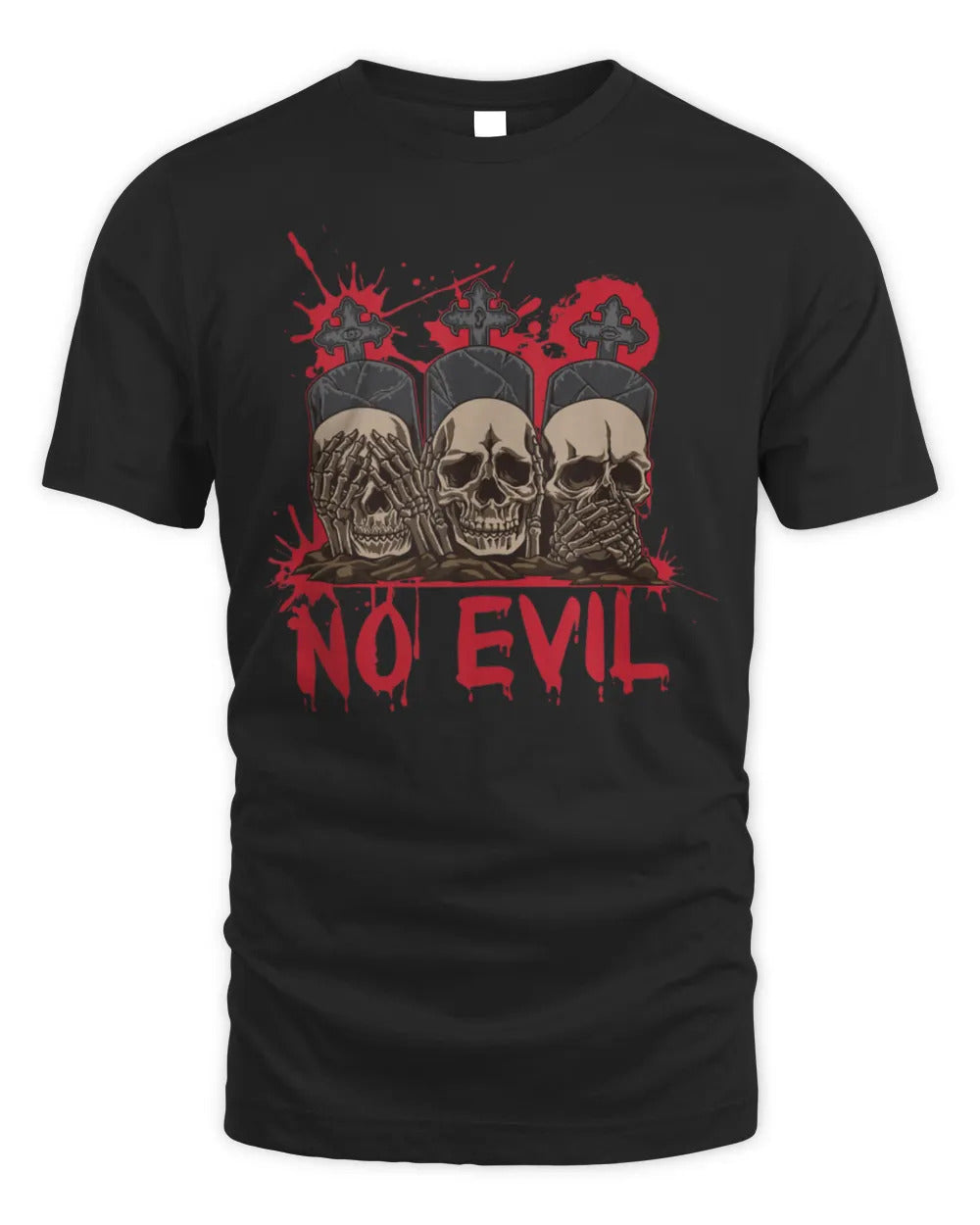 See Speak Hear No Evil Skulls Halloween Bloody Skull T-Shirt