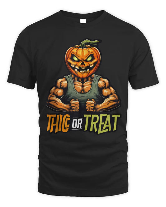 Thicc or Treat Flex Weightlifting Funny Halloween Pun T-Shirt