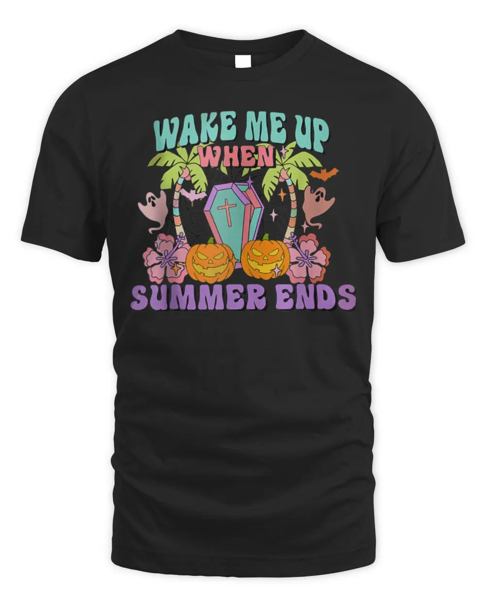 Wake Me Up When Summer Ends Halloween Groovy Summer Vibes T-Shirt